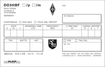 Falks QSL-Karte (Datenseite)